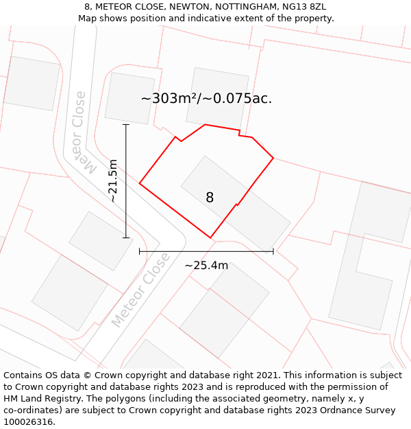 8, METEOR CLOSE, NEWTON, NOTTINGHAM, NG13 8ZL: Plot and title map