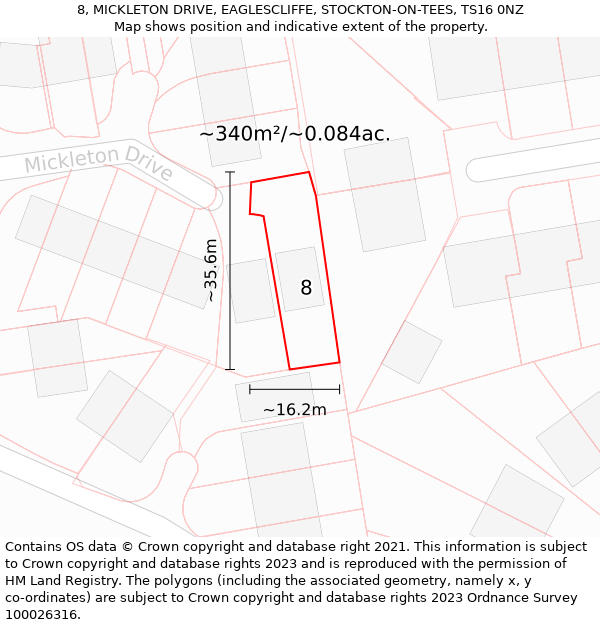 8, MICKLETON DRIVE, EAGLESCLIFFE, STOCKTON-ON-TEES, TS16 0NZ: Plot and title map