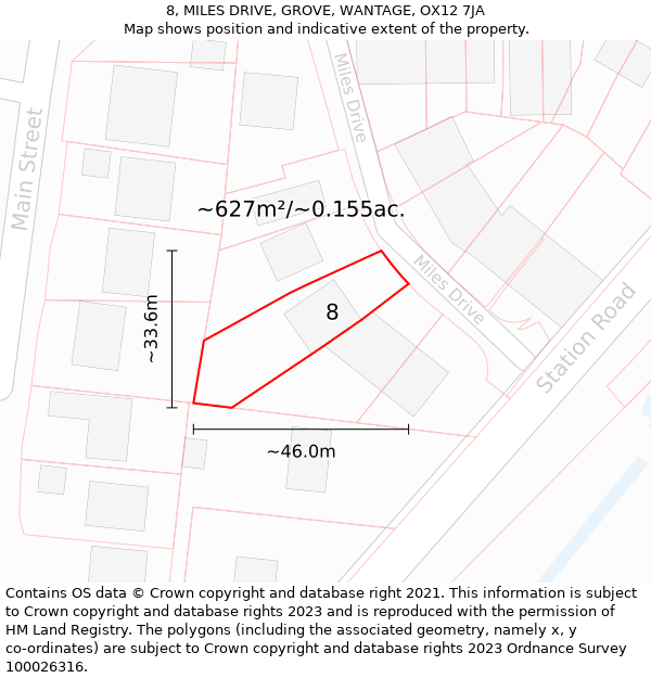 8, MILES DRIVE, GROVE, WANTAGE, OX12 7JA: Plot and title map