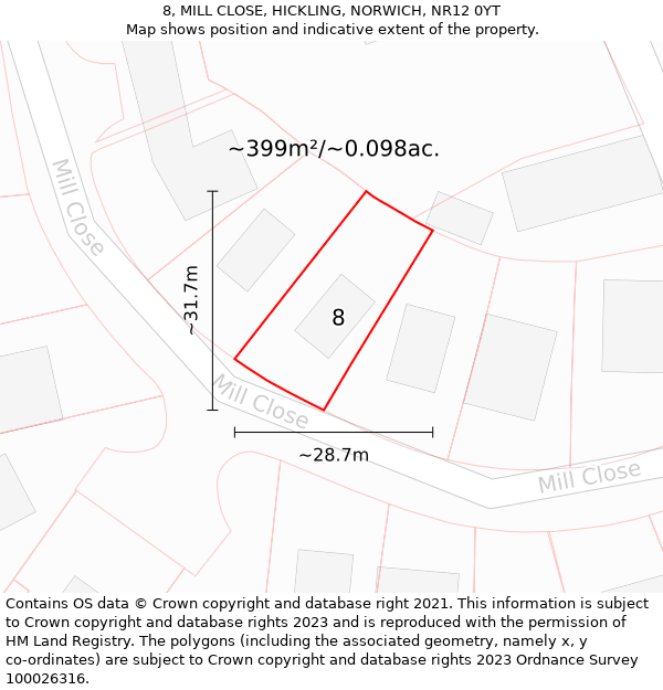 8, MILL CLOSE, HICKLING, NORWICH, NR12 0YT: Plot and title map