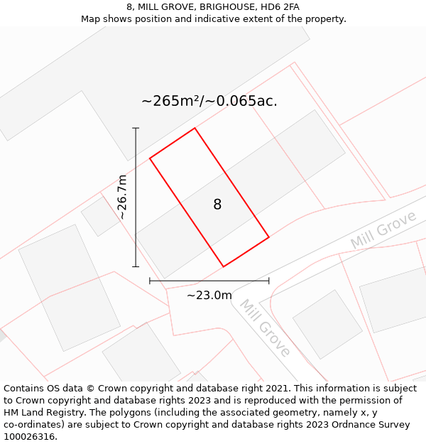 8, MILL GROVE, BRIGHOUSE, HD6 2FA: Plot and title map