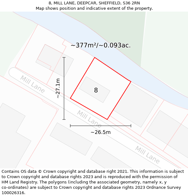 8, MILL LANE, DEEPCAR, SHEFFIELD, S36 2RN: Plot and title map