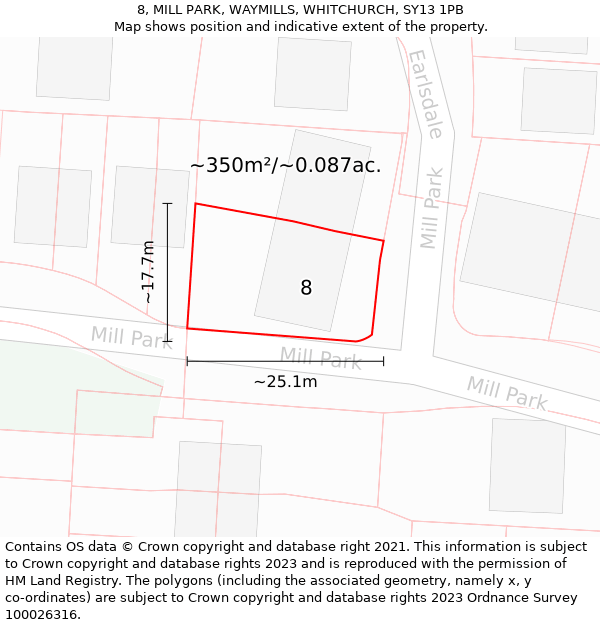 8, MILL PARK, WAYMILLS, WHITCHURCH, SY13 1PB: Plot and title map