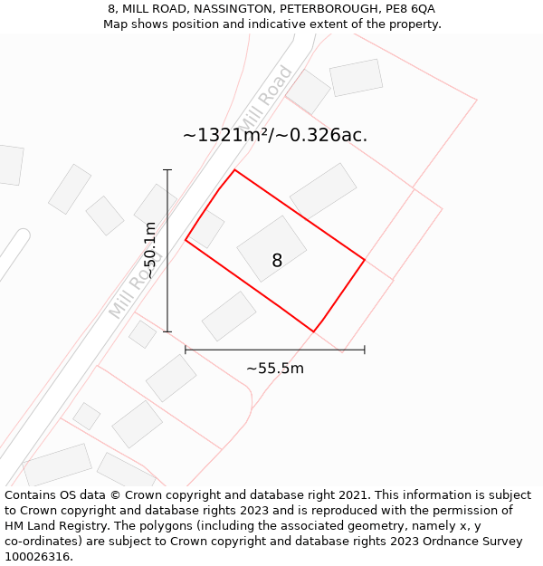 8, MILL ROAD, NASSINGTON, PETERBOROUGH, PE8 6QA: Plot and title map