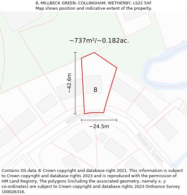 8, MILLBECK GREEN, COLLINGHAM, WETHERBY, LS22 5AF: Plot and title map