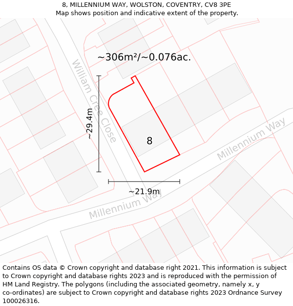 8, MILLENNIUM WAY, WOLSTON, COVENTRY, CV8 3PE: Plot and title map