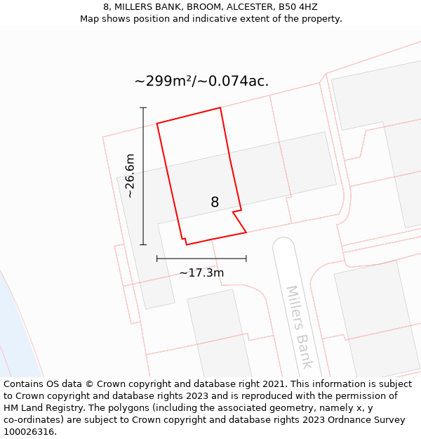 8, MILLERS BANK, BROOM, ALCESTER, B50 4HZ: Plot and title map