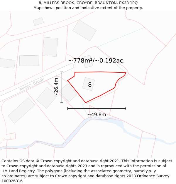 8, MILLERS BROOK, CROYDE, BRAUNTON, EX33 1PQ: Plot and title map