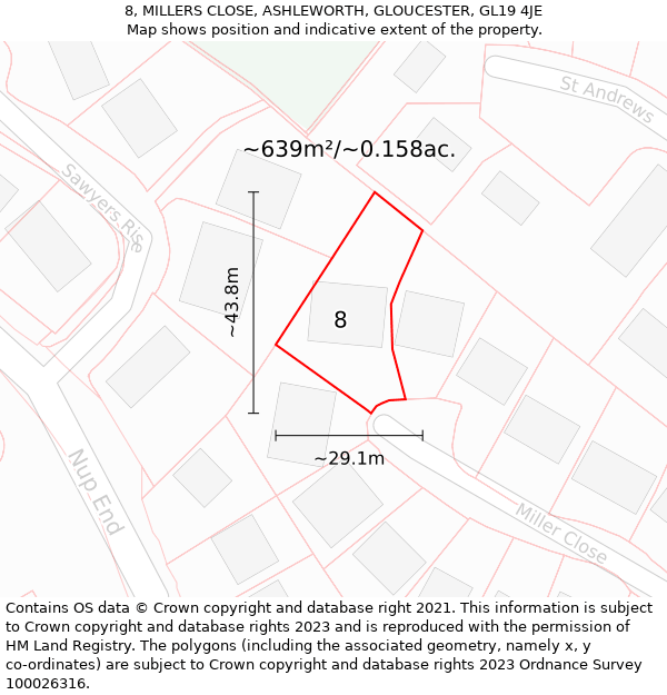 8, MILLERS CLOSE, ASHLEWORTH, GLOUCESTER, GL19 4JE: Plot and title map