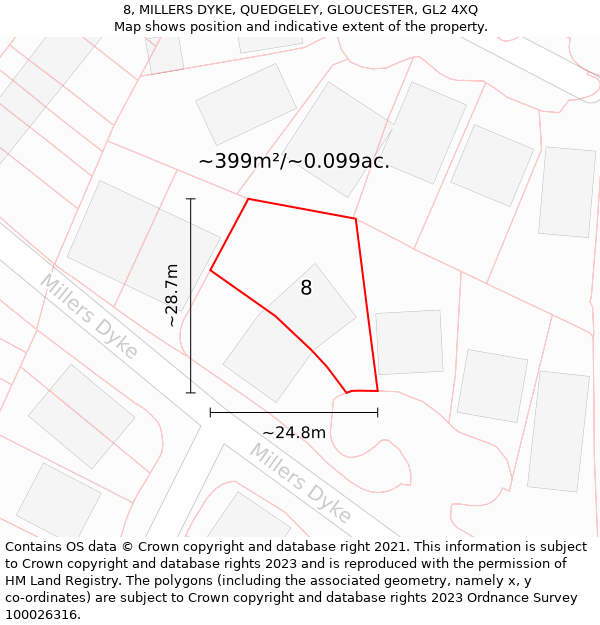 8, MILLERS DYKE, QUEDGELEY, GLOUCESTER, GL2 4XQ: Plot and title map