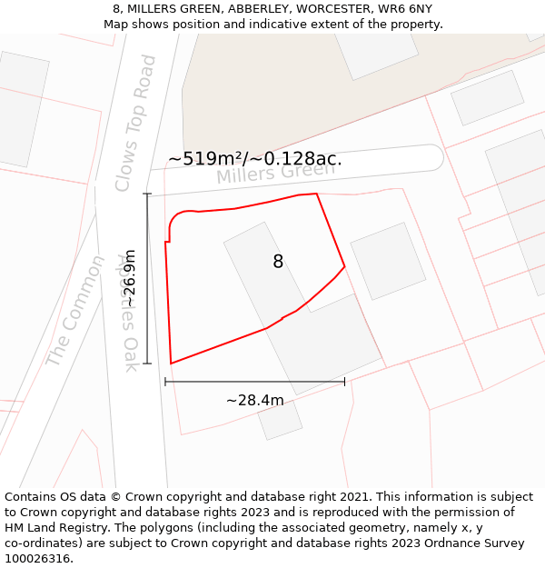 8, MILLERS GREEN, ABBERLEY, WORCESTER, WR6 6NY: Plot and title map