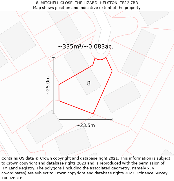 8, MITCHELL CLOSE, THE LIZARD, HELSTON, TR12 7RR: Plot and title map