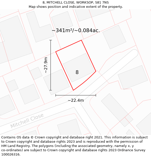 8, MITCHELL CLOSE, WORKSOP, S81 7NS: Plot and title map