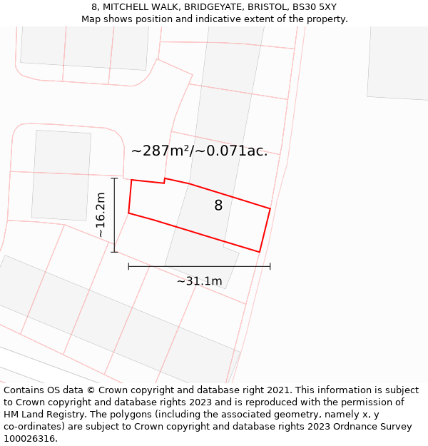 8, MITCHELL WALK, BRIDGEYATE, BRISTOL, BS30 5XY: Plot and title map