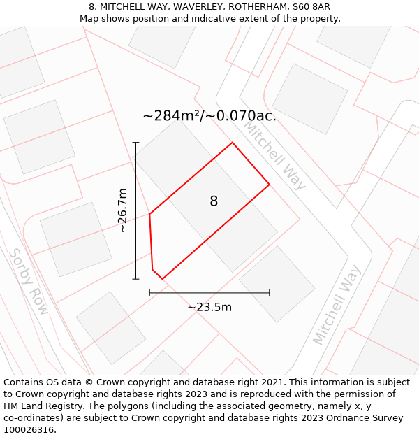 8, MITCHELL WAY, WAVERLEY, ROTHERHAM, S60 8AR: Plot and title map