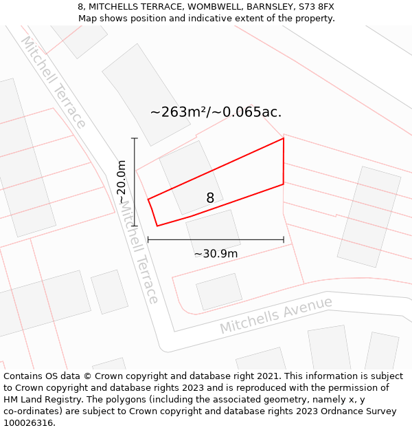 8, MITCHELLS TERRACE, WOMBWELL, BARNSLEY, S73 8FX: Plot and title map