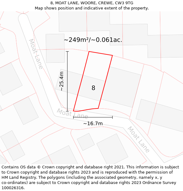 8, MOAT LANE, WOORE, CREWE, CW3 9TG: Plot and title map