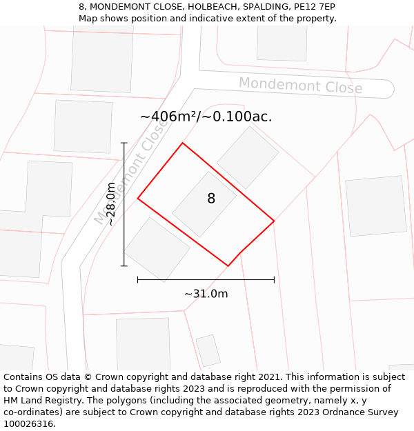 8, MONDEMONT CLOSE, HOLBEACH, SPALDING, PE12 7EP: Plot and title map