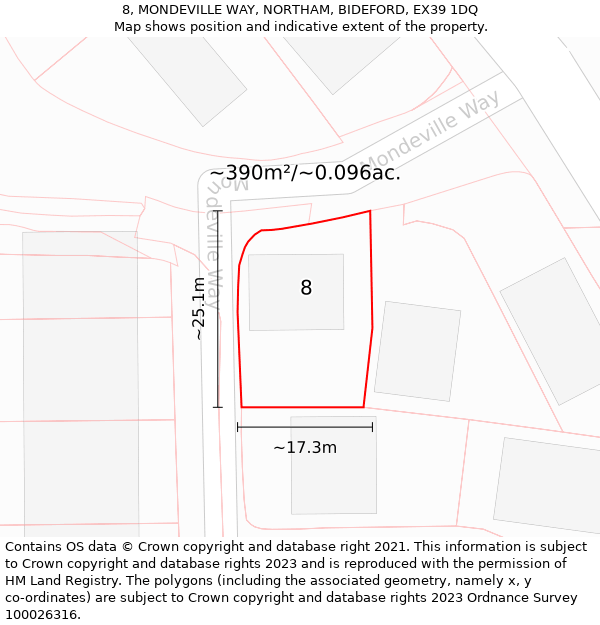 8, MONDEVILLE WAY, NORTHAM, BIDEFORD, EX39 1DQ: Plot and title map