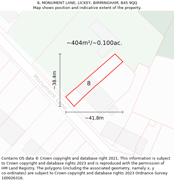 8, MONUMENT LANE, LICKEY, BIRMINGHAM, B45 9QQ: Plot and title map