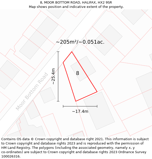 8, MOOR BOTTOM ROAD, HALIFAX, HX2 9SR: Plot and title map