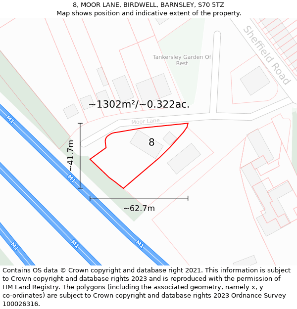 8, MOOR LANE, BIRDWELL, BARNSLEY, S70 5TZ: Plot and title map