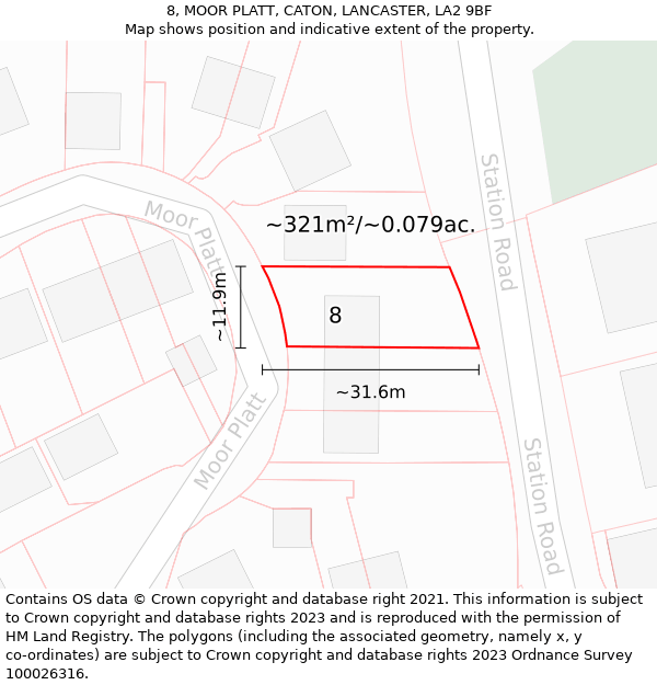 8, MOOR PLATT, CATON, LANCASTER, LA2 9BF: Plot and title map