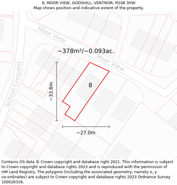 8, MOOR VIEW, GODSHILL, VENTNOR, PO38 3HW: Plot and title map