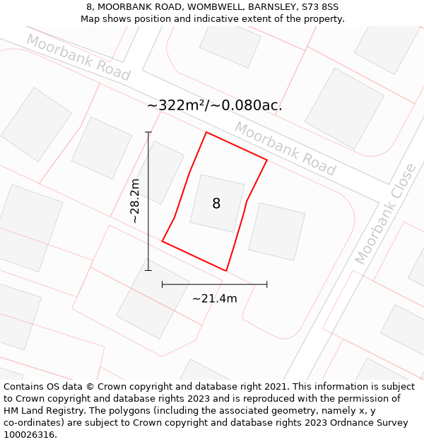 8, MOORBANK ROAD, WOMBWELL, BARNSLEY, S73 8SS: Plot and title map