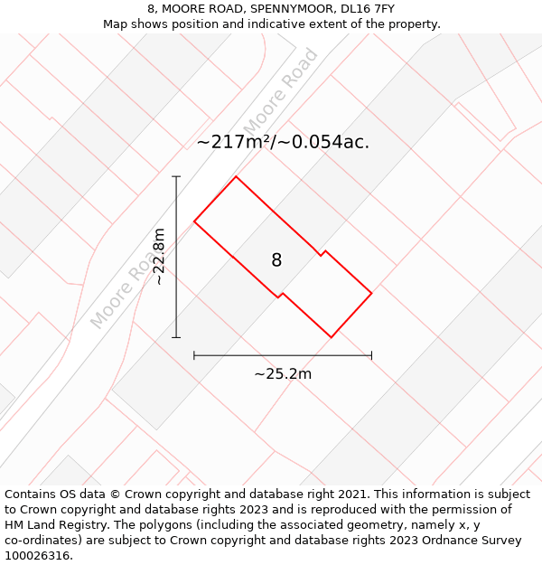 8, MOORE ROAD, SPENNYMOOR, DL16 7FY: Plot and title map