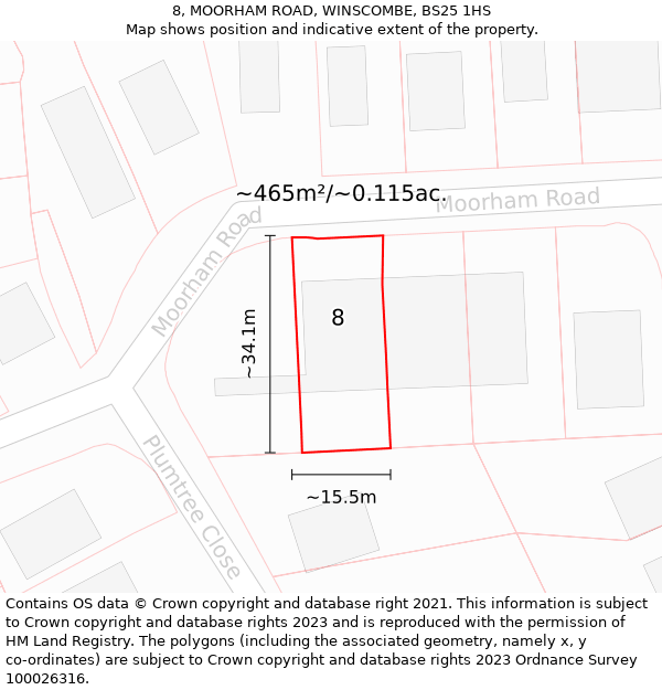 8, MOORHAM ROAD, WINSCOMBE, BS25 1HS: Plot and title map