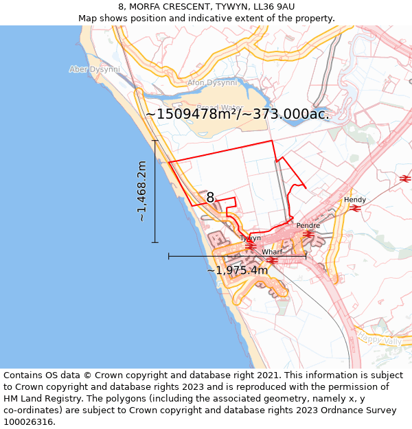 8, MORFA CRESCENT, TYWYN, LL36 9AU: Plot and title map