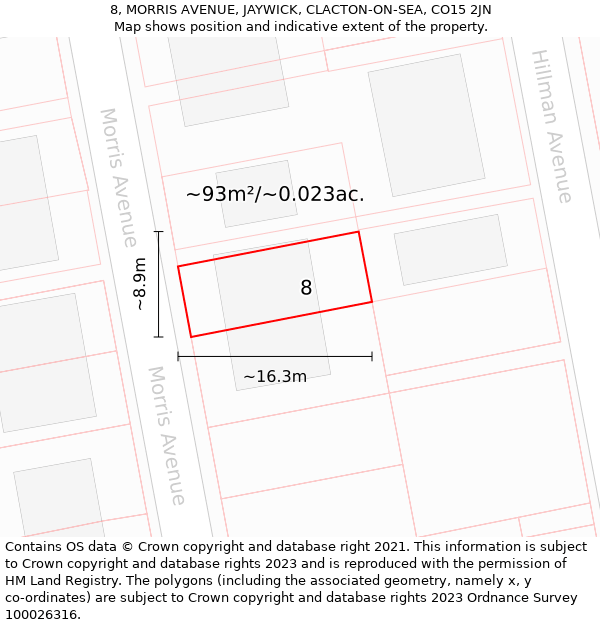 8, MORRIS AVENUE, JAYWICK, CLACTON-ON-SEA, CO15 2JN: Plot and title map