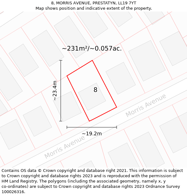 8, MORRIS AVENUE, PRESTATYN, LL19 7YT: Plot and title map