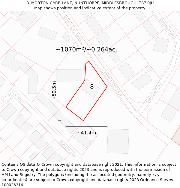 8, MORTON CARR LANE, NUNTHORPE, MIDDLESBROUGH, TS7 0JU: Plot and title map