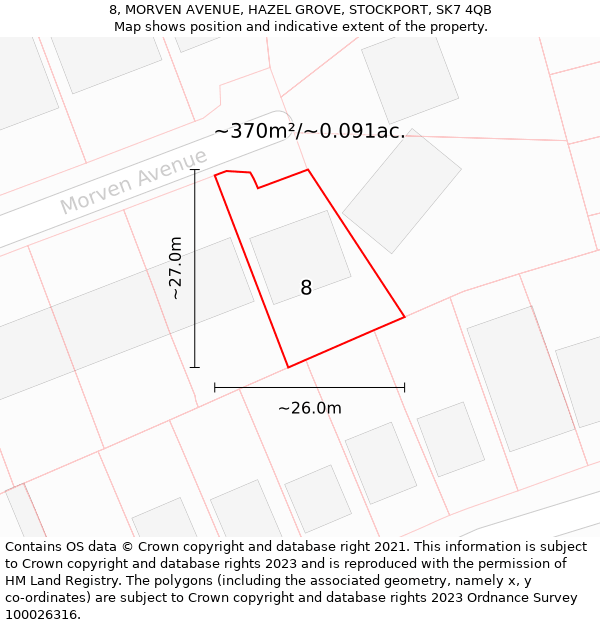 8, MORVEN AVENUE, HAZEL GROVE, STOCKPORT, SK7 4QB: Plot and title map