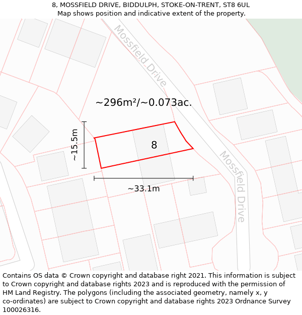 8, MOSSFIELD DRIVE, BIDDULPH, STOKE-ON-TRENT, ST8 6UL: Plot and title map