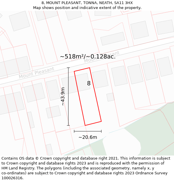 8, MOUNT PLEASANT, TONNA, NEATH, SA11 3HX: Plot and title map