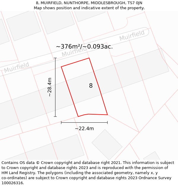 8, MUIRFIELD, NUNTHORPE, MIDDLESBROUGH, TS7 0JN: Plot and title map