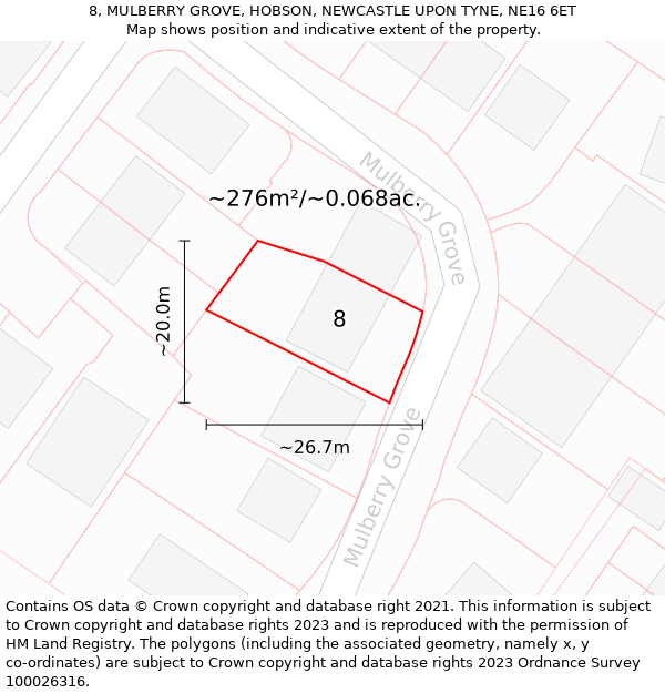 8, MULBERRY GROVE, HOBSON, NEWCASTLE UPON TYNE, NE16 6ET: Plot and title map