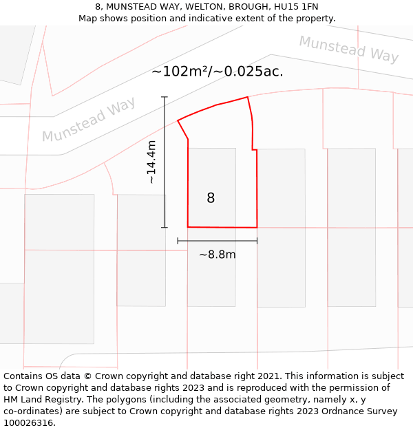 8, MUNSTEAD WAY, WELTON, BROUGH, HU15 1FN: Plot and title map