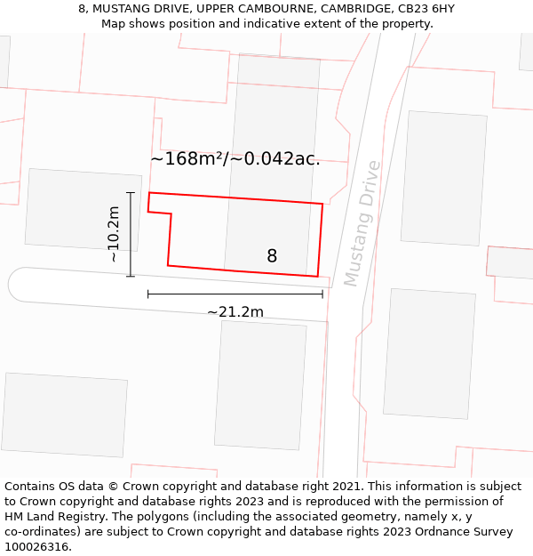 8, MUSTANG DRIVE, UPPER CAMBOURNE, CAMBRIDGE, CB23 6HY: Plot and title map