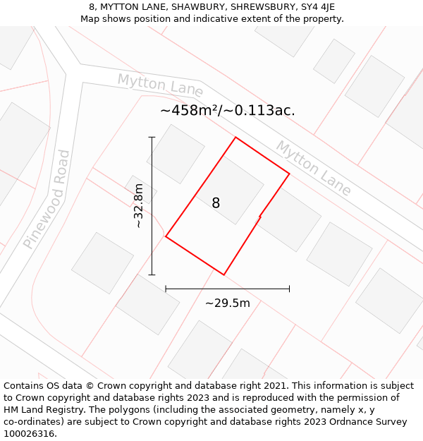 8, MYTTON LANE, SHAWBURY, SHREWSBURY, SY4 4JE: Plot and title map