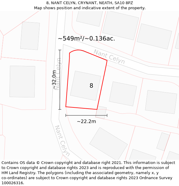 8, NANT CELYN, CRYNANT, NEATH, SA10 8PZ: Plot and title map