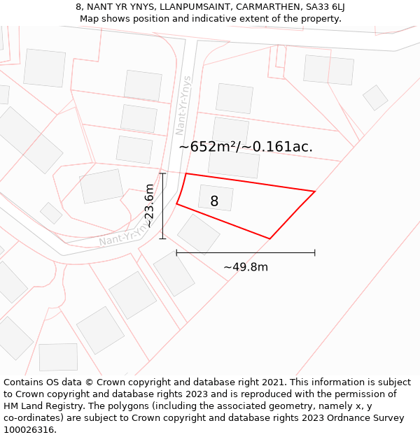 8, NANT YR YNYS, LLANPUMSAINT, CARMARTHEN, SA33 6LJ: Plot and title map