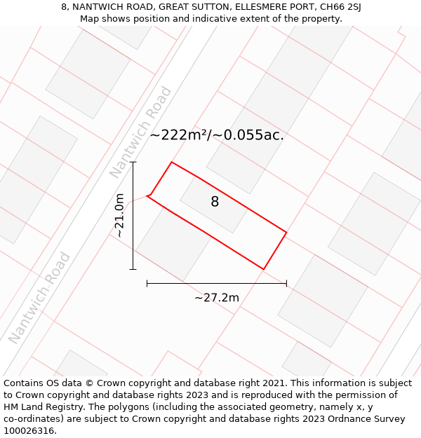 8, NANTWICH ROAD, GREAT SUTTON, ELLESMERE PORT, CH66 2SJ: Plot and title map