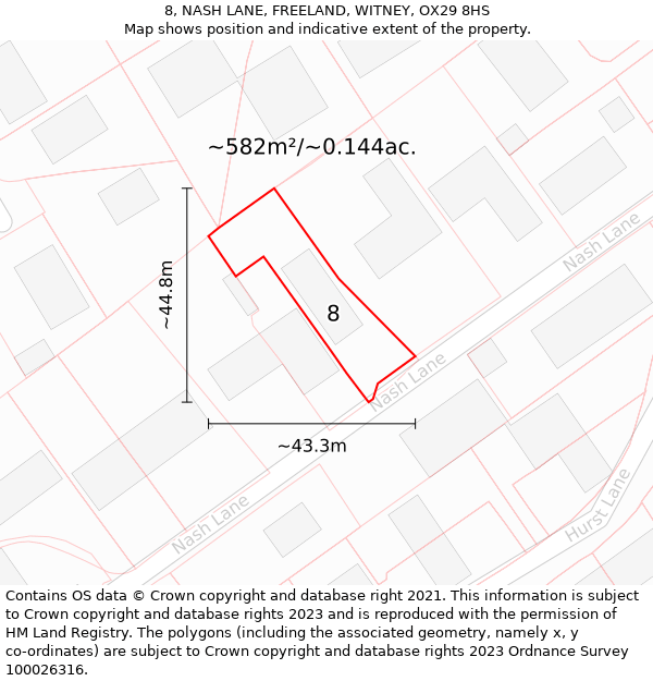 8, NASH LANE, FREELAND, WITNEY, OX29 8HS: Plot and title map