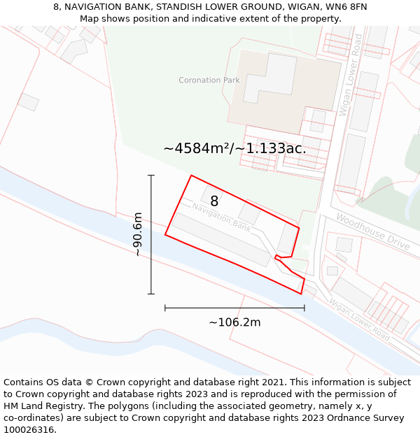 8, NAVIGATION BANK, STANDISH LOWER GROUND, WIGAN, WN6 8FN: Plot and title map