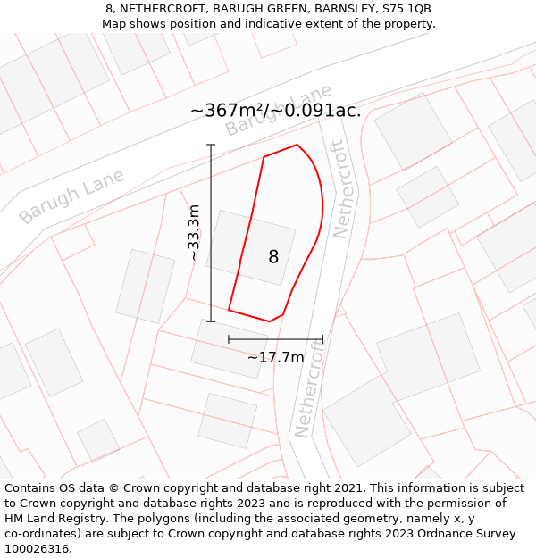 8, NETHERCROFT, BARUGH GREEN, BARNSLEY, S75 1QB: Plot and title map