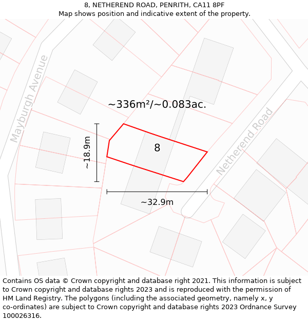 8, NETHEREND ROAD, PENRITH, CA11 8PF: Plot and title map